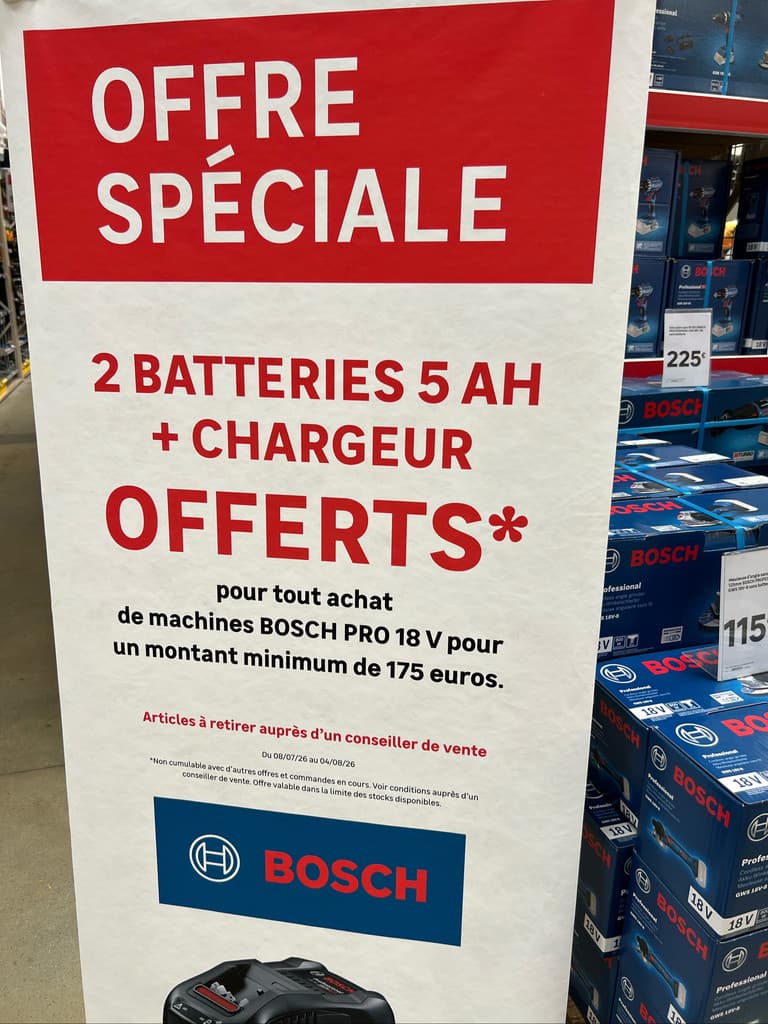 Lot de 2 batteries GBA 5Ah + chargeur offerts dès 175€ chez Bosch Pro