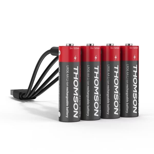 Piles Lithium Rechargeables AA Thomson LR06 1,5V - Lot de 4 avec USB-C