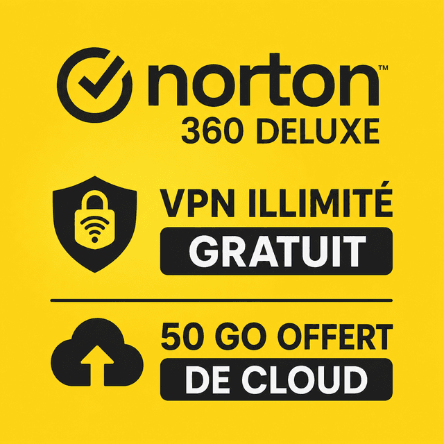 Code promo - Norton 360 Deluxe : 1 an gratuit avec VPN et 50 Go cloud