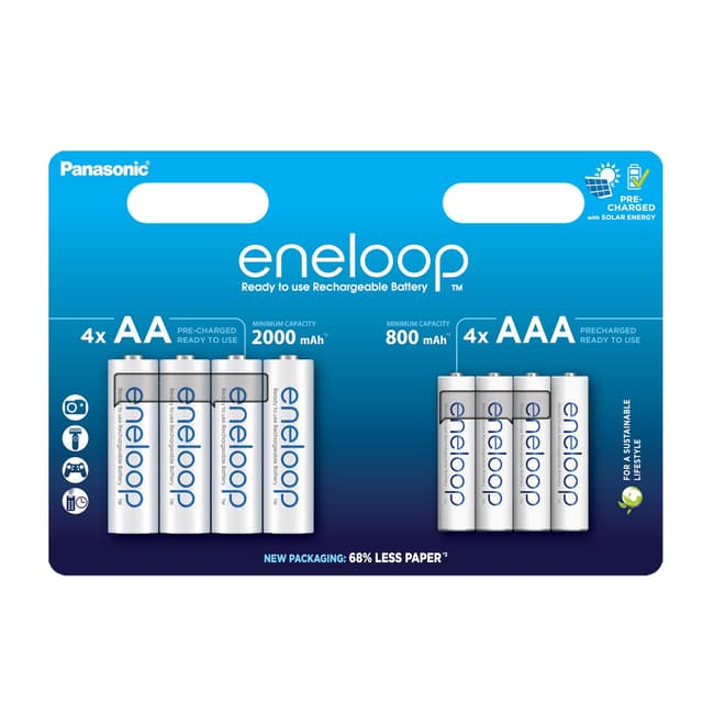 Pack 8 piles rechargeables Ni-MH eneloop Combo 2000/800 mAh