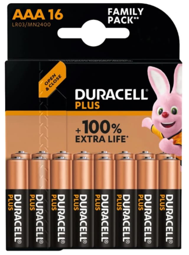 Lot de 16 piles alcalines Duracell AAA Plus