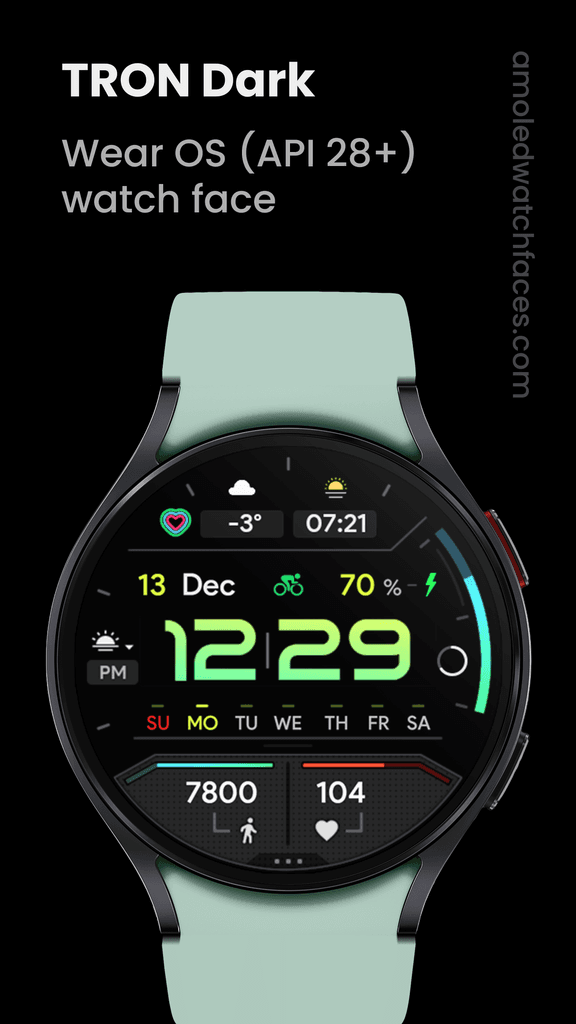 Cadran TRON Dark pour Wear OS : design noir et fonctionnalités avancées