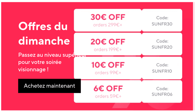 Jusqu’à 30€ de réduction sur vos achats dès 59€
