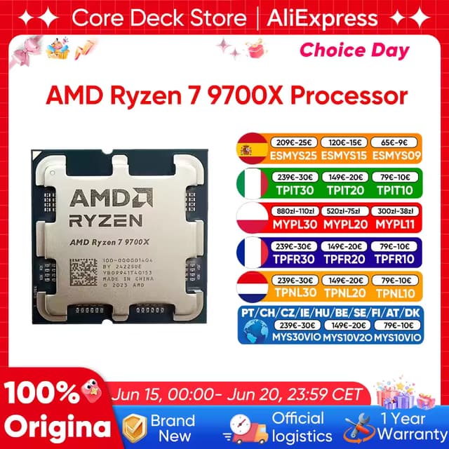 Code promo - AMD Ryzen 7 9700X : 8 cœurs, 5,5 GHz, performances haut de gamme