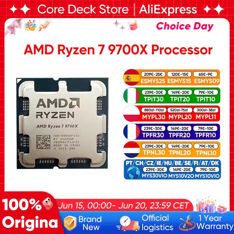 Code promo - AMD Ryzen 7 9700X : 8 cœurs, 5,5 GHz, performances haut de gamme
