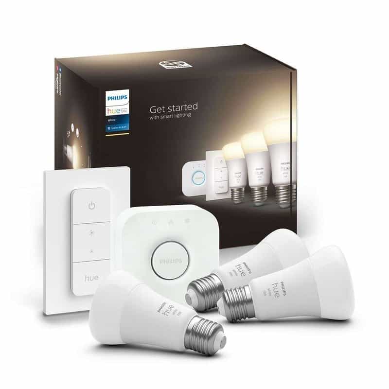 Ensemble Philips Hue : 3 Ampoules connectées E27 Blanc + Pont de connexion + Télécommande Variateur