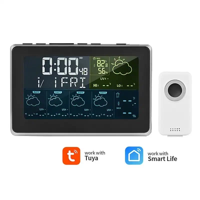 Station météo connectée avec capteur de température/humidité - Ecran couleur 7.5 pouces, WiFi, compatible Tuya, thermomètre/hygromètre