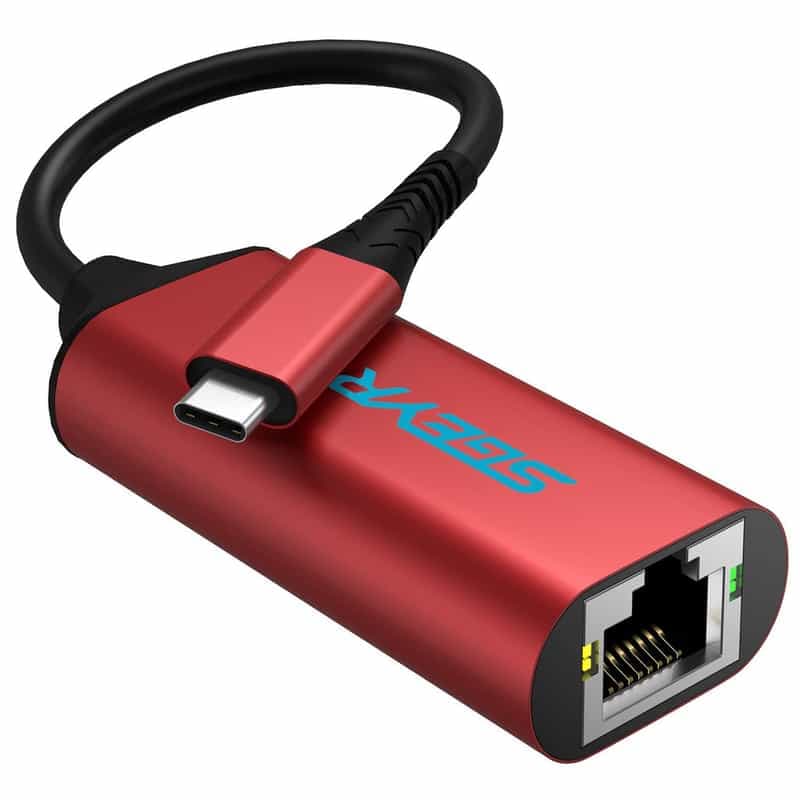 Adaptateur USB-C vers Ethernet RJ45 pour MacBook, Surface, XPS - Rouge