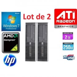 LOT de 2 PC HP 6005 Pro SFF AMD Sempron 145 2.8GHz 2Go / 250Go WIN 7 Pro