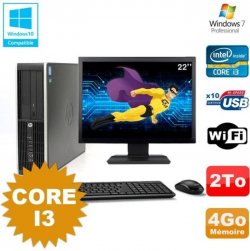 Lot PC HP Compaq 6200 Pro SFF Core i3 3.1GHz 4Go 2To DVD WIFI W7 + Ecran 22
