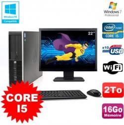 Lot PC HP Elite 8200 SFF Core I5 3.1GHz 16Go 2To DVD WIFI W7 + Ecran 22-