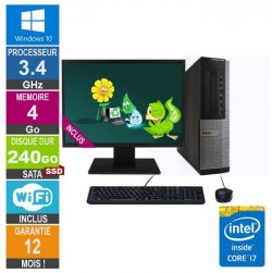 PC Dell 7010 DT Core i7-3770 3.40GHz 4Go/240Go SSD Wifi W10 + Ecran 24