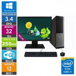 PC Dell 7010 DT Core i7-3770 3.40GHz 32Go/250Go Wifi W10 + Ecran 24